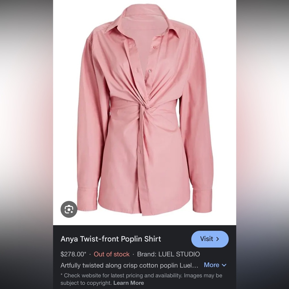 Anya Twist front Poplin Shirt in Pink XS